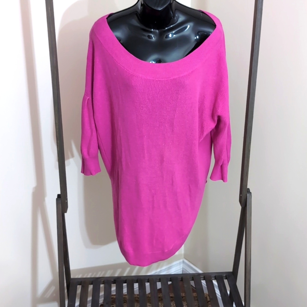 Express| Pink Oversized 1/2 Sleeve Scoop Neck Sweater Cotton Blend